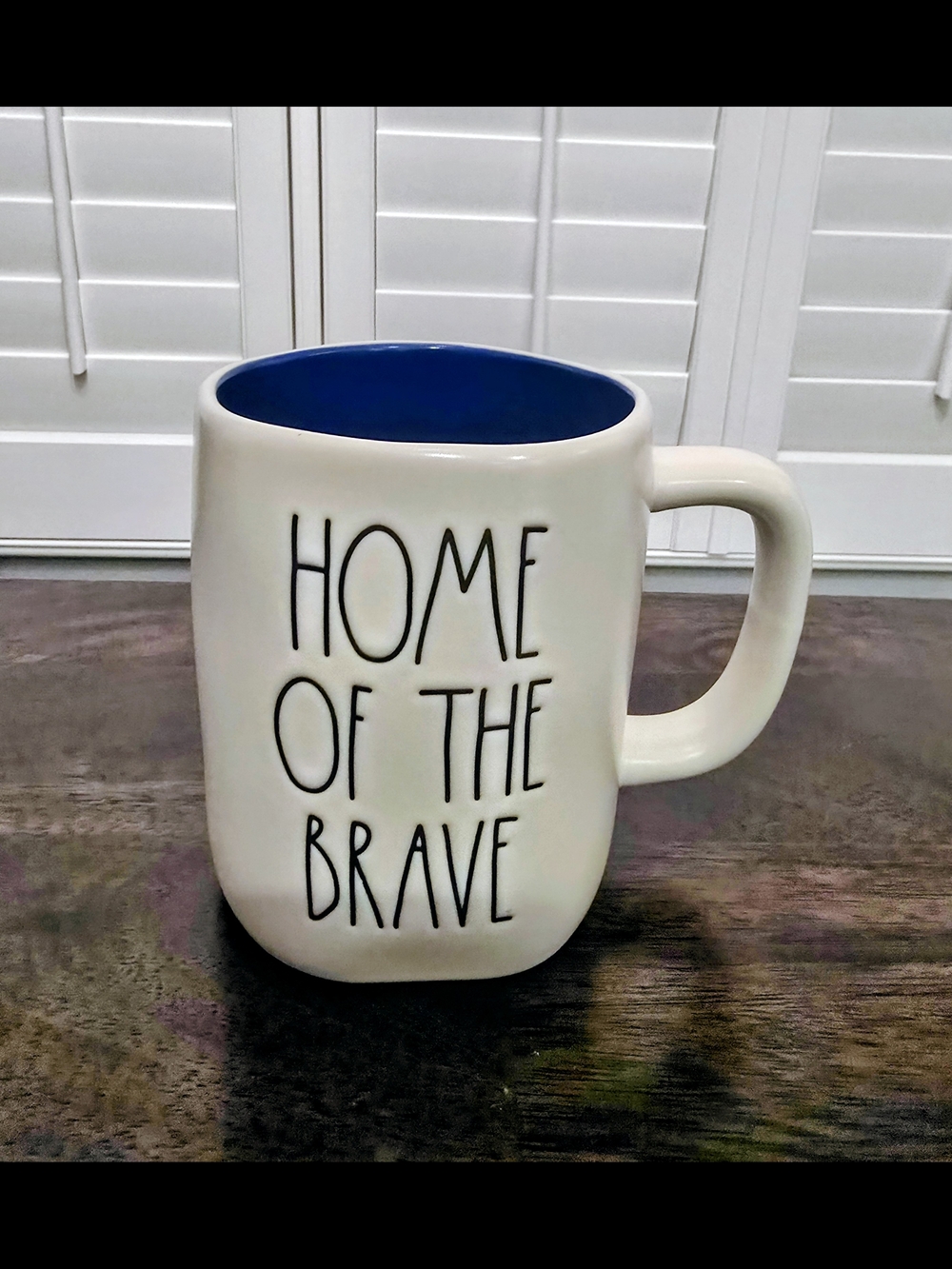 Rae Dunn 'Home of the Brave' White Mug with Blue Interior